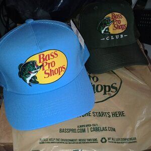 Bass Pro Shops Club Olive Green Club Hat + Blue Mesh Hat 2 Pc Set Fast Shipping✅